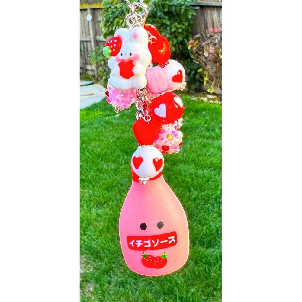 Kawaii Strawberry Milk Yogurt Drink Keychain Bag Purse Charm